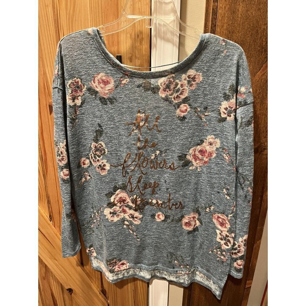 Disney LC Lauren Conrad Teal Floral Bambi “All The Flowers Sleep In Winter” Top